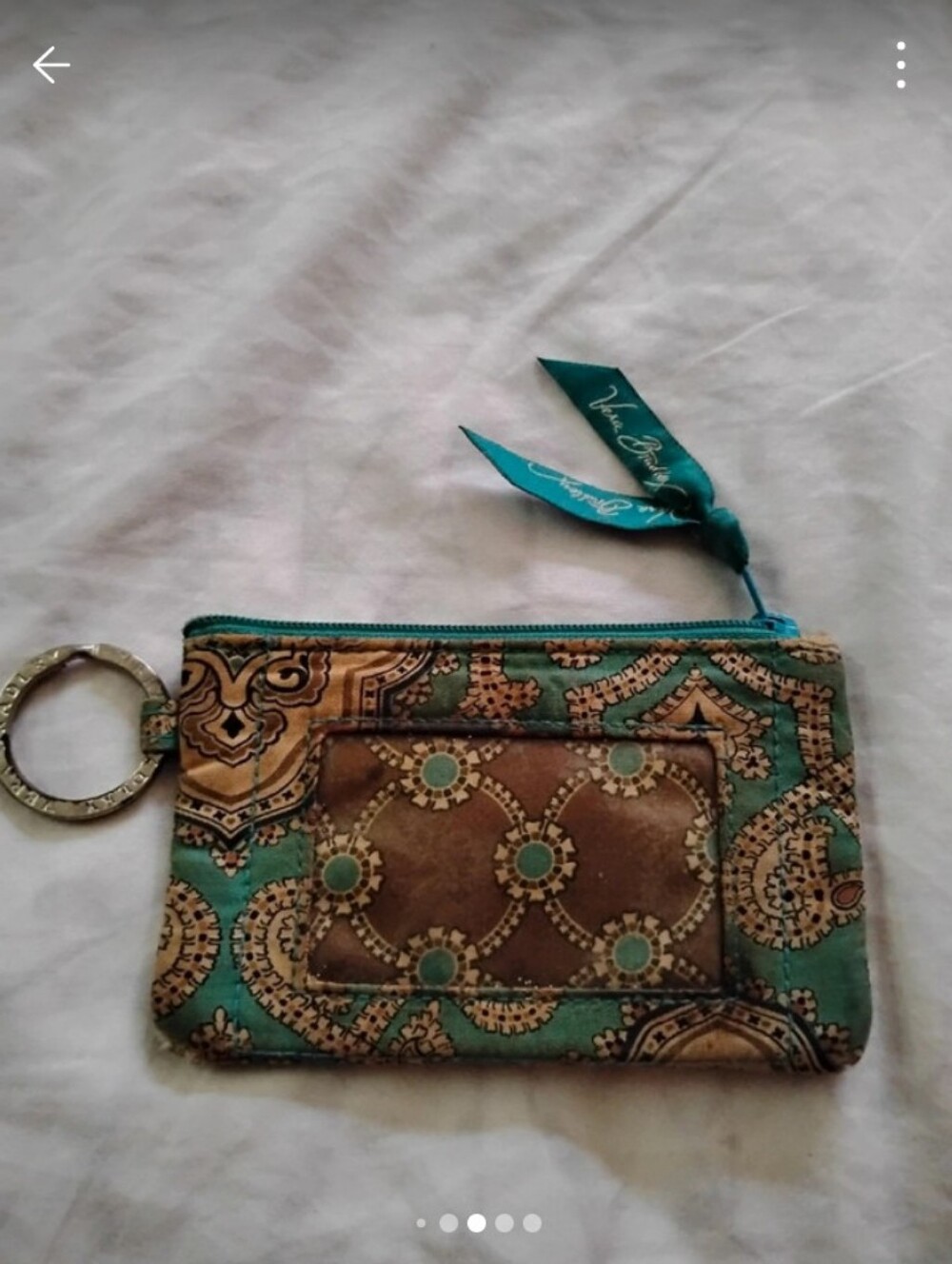 Vera Bradley Teal and Brown Patterned ID Wristlet with Keyring